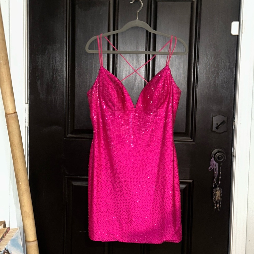 Sherri Hill Fuchsia Sequin Mini Dress